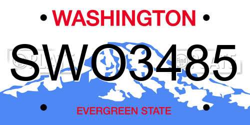 SWO3485 Washington License Plate