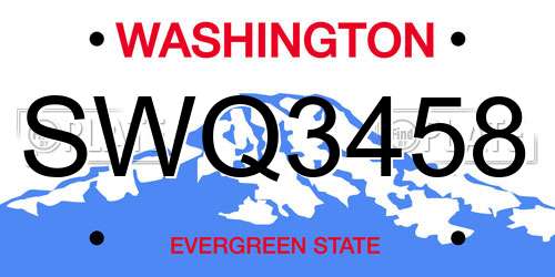 SWQ3458 Washington License Plate