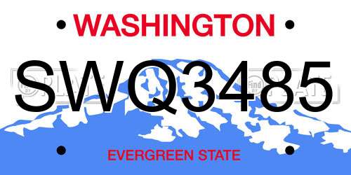 SWQ3485 Washington License Plate