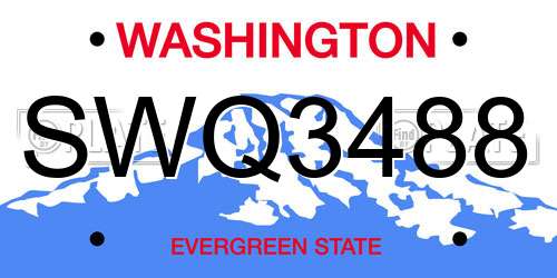 SWQ3488 Washington License Plate