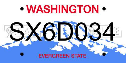 SX6D034 Washington License Plate