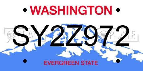 SY2Z972 Washington License Plate