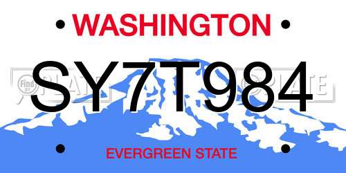 SY7T984 Washington License Plate