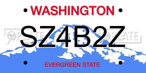 SZ4B2Z Washington License Plate