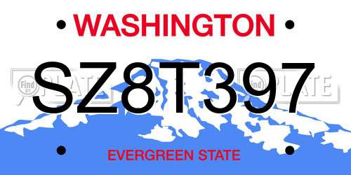 SZ8T397 Washington License Plate
