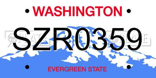 SZR0359 Washington License Plate