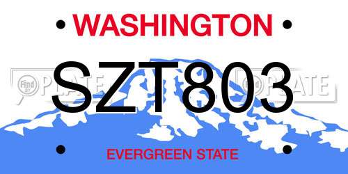 SZT803 Washington License Plate