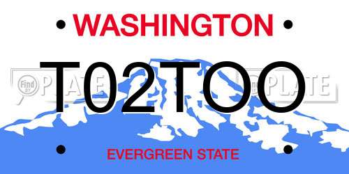 T02TOO Washington License Plate