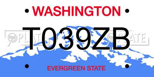 T039ZB Washington License Plate