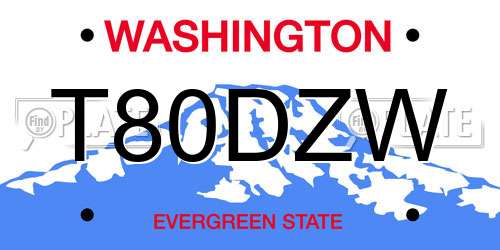 T80DZW Washington License Plate