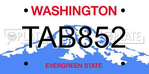 TAB852 Washington License Plate