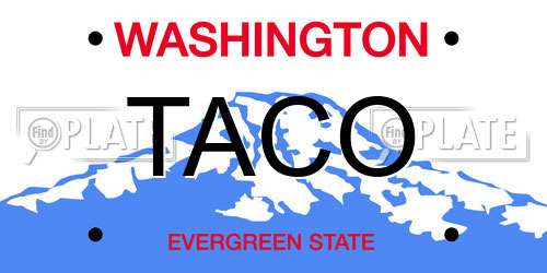 TACO Washington License Plate