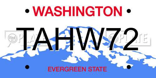 TAHW72 Washington License Plate