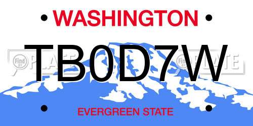 TB0D7W Washington License Plate