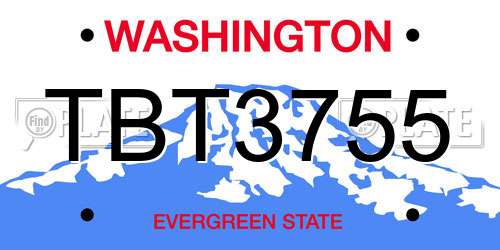 TBT3755 Washington License Plate