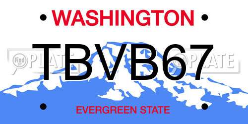 TBVB67 Washington License Plate