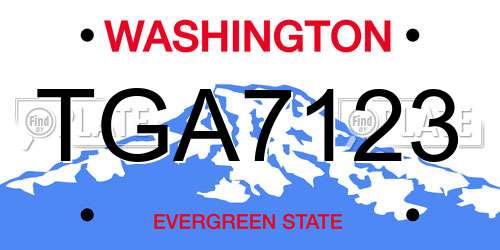 TGA7123 Washington License Plate