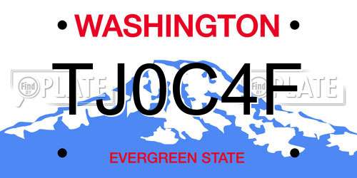 TJ0C4F Washington License Plate