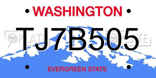 TJ7B505 Washington License Plate