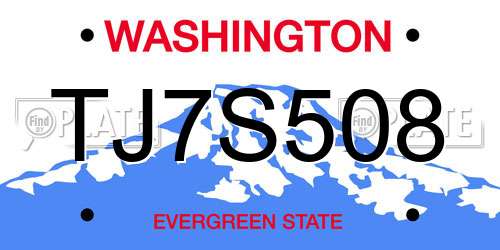 TJ7S508 Washington License Plate