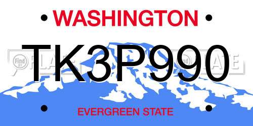 TK3P990 Washington License Plate