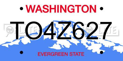 TO4Z627 Washington License Plate