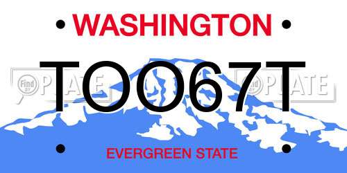 TOO67T Washington License Plate