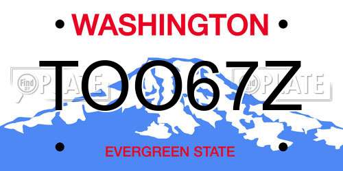 TOO67Z Washington License Plate