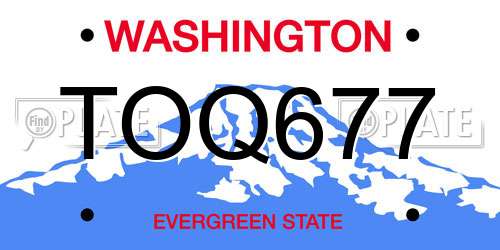 TOQ677 Washington License Plate