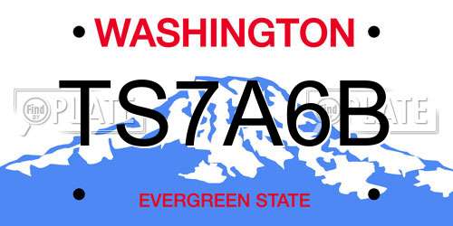 TS7A6B Washington License Plate