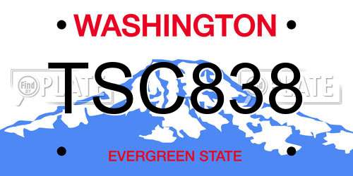 TSC838 Washington License Plate