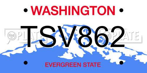TSV862 Washington License Plate