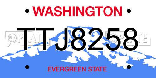TTJ8258 Washington License Plate