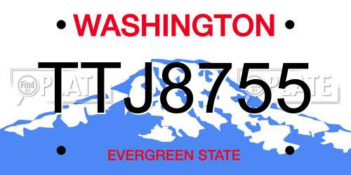 TTJ8755 Washington License Plate