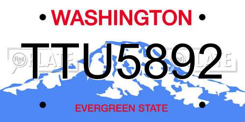 TTU5892 Washington License Plate