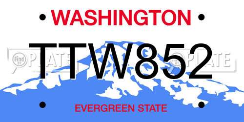 TTW852 Washington License Plate