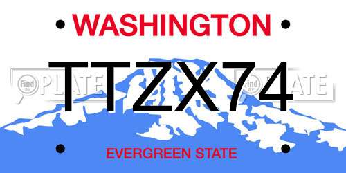 TTZX74 Washington License Plate