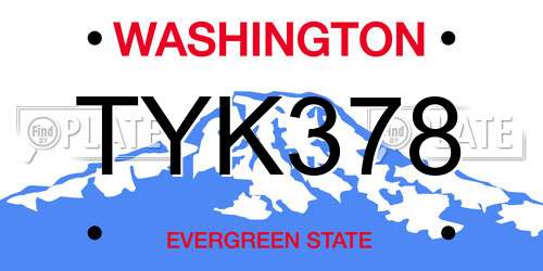 TYK378 Washington License Plate