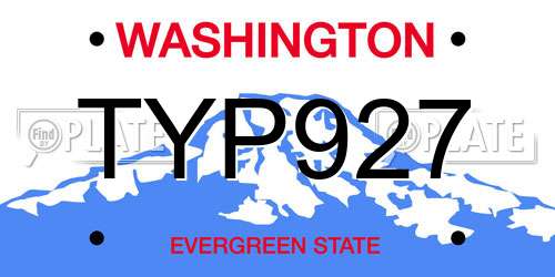 TYP927 Washington License Plate