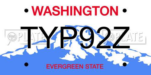 TYP92Z Washington License Plate