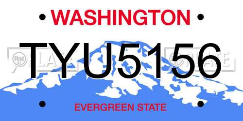 TYU5156 Washington License Plate