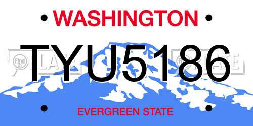 TYU5186 Washington License Plate