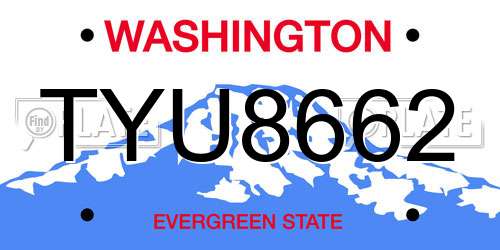 TYU8662 Washington License Plate