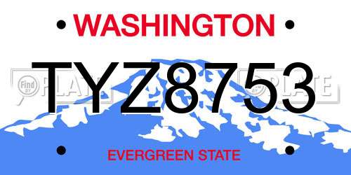 TYZ8753 Washington License Plate