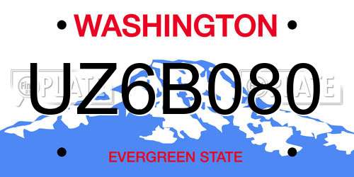 UZ6B080 Washington License Plate