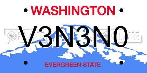 V3N3N0 Washington License Plate