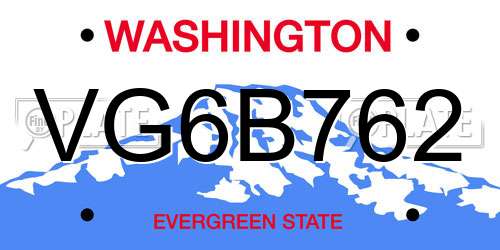VG6B762 Washington License Plate