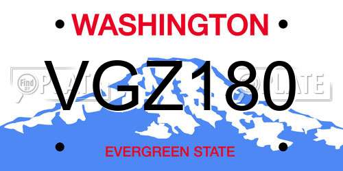 VGZ180 Washington License Plate