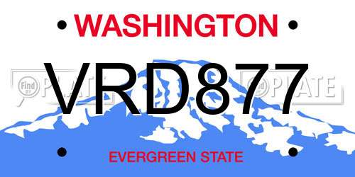 VRD877 Washington License Plate