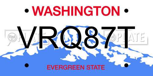 VRQ87T Washington License Plate